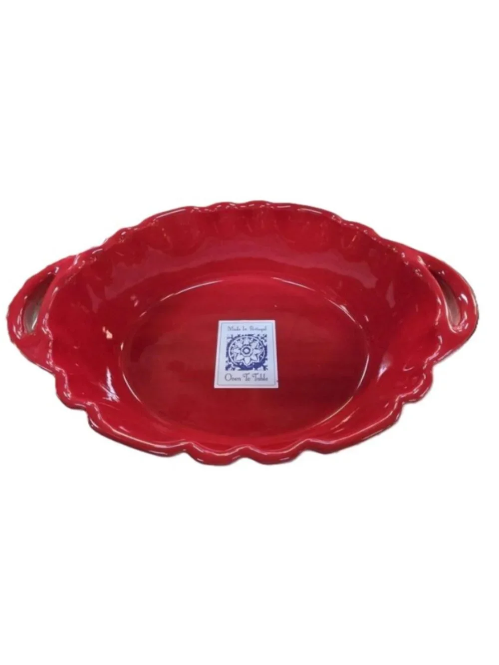 Deltis Portugal NWT Red Oval Stoneware Ruffled Edge Baking Dish, L-14.5